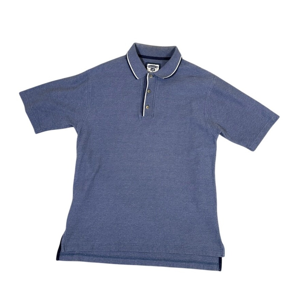 Lee Casual Collection Mens Blue Textured Cotton Polo Shirt Size M Short Sleeve
